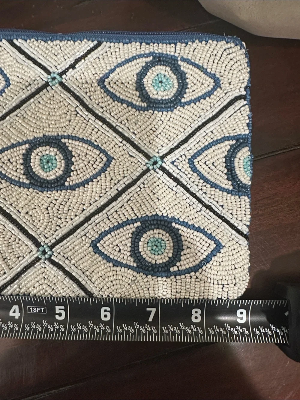 House of Harlow 1960 Blue and White Beaded Eye Motif Wristlet